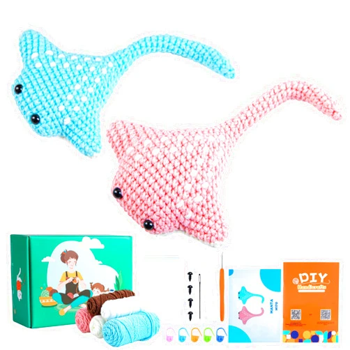 HTVRONT Crochet Kit for Beginners - Complete Crochet Kits with Stitch by Stitch Video Tutorial, Beginner Crochet Kit for Adults Kids Gift - Starter Easy Learn to Crochet(Ray Fish 2 Pack)