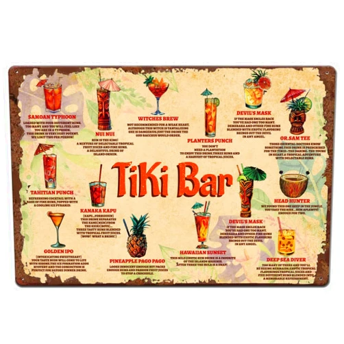 SUPERDANT Tiki Bar Tin Sign Summer Cocktail Metal Tin Signs Vintage Iron Signs Funny Wall Art Poster Metal Plaque for Bar Restaurant Kitchen Summer Party Decoration