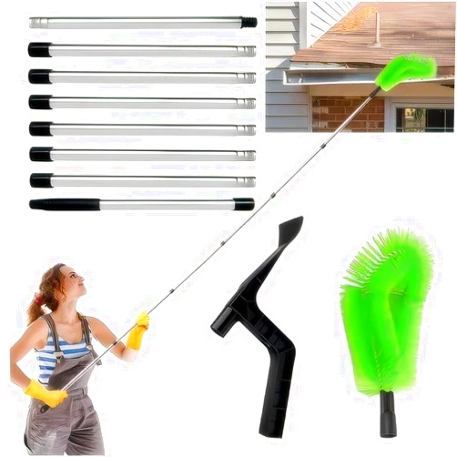 MROUDELUO Gutter Cleaning Tools， 10.5 feet Adjustable Length Gutter Cleaning Tools from The Ground， Gutter Cleaner for Removing Leaves and Debris from roof gutters(Brush Head *1pc and Gutter Cleaning Spoon*1pc