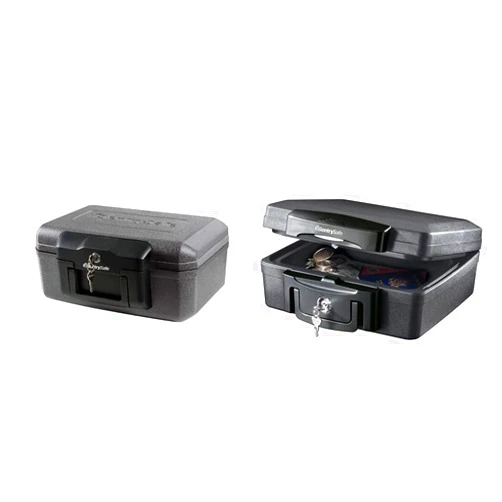 SentrySafe 1200 Fireproof Box with Key Lock, 0.18 Cubic Feet, Black & H0100 Fireproof Waterproof Box with Key Lock, 0.17 Cubic Feet, Black