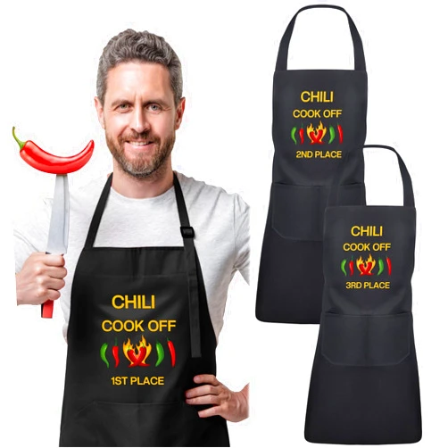 Lasnten 3-Piece Black Chili Cook Off Aprons for Men and Women, 1st, 2nd, 3rd Place Prizes, Kitchen/Cooking, Unisex-Adults