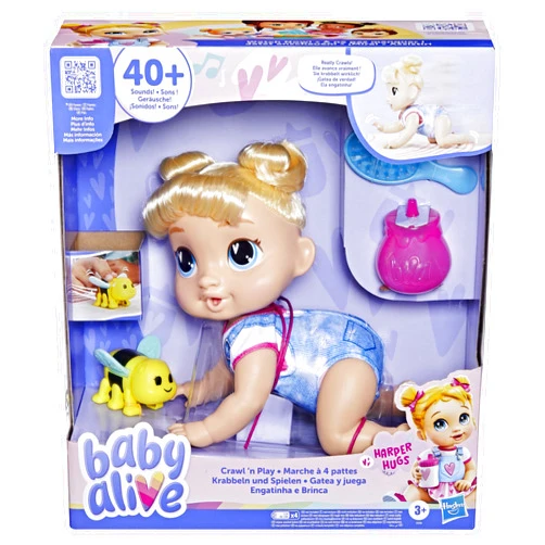 Baby Alive Crawl 'n Play Harper Hugs Electronic Crawling Baby Doll Set, Blonde Hair, Kids Toys for Girls & Boys 3 Years & Up, 10.75 Inches