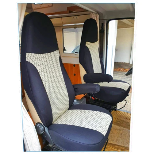 BREMER SITZBEZÜGE Custom Seat Covers Protective Covers Pilot Seats Driver and Passenger Set Compatible with Motorhome Fiat Ducato 812 Black/Beige