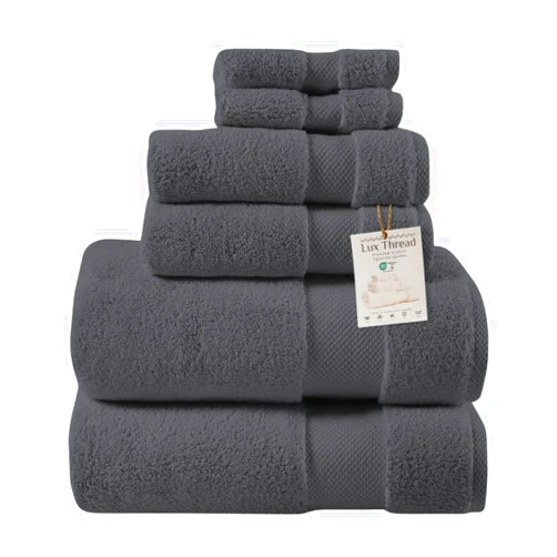 Lux Thread Egyptian Cotton Bathroom Towel Set - 6 Piece | Ultra Soft 100% 600 GSM Towels | 2 Bath, 2 Hand, 2 Washcloths | Quick Dry, Durable for Home, Spa, Gym | Premium Large Towel Set (Dark Gray)