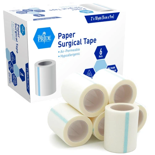 MED PRIDE Paper Medical Tape 2 Inch X 10 Yards (Pack of 6), Hypoallergenic Latex-Free, Breathable Surgical Tape for Sensitive Skin, Hospital Grade