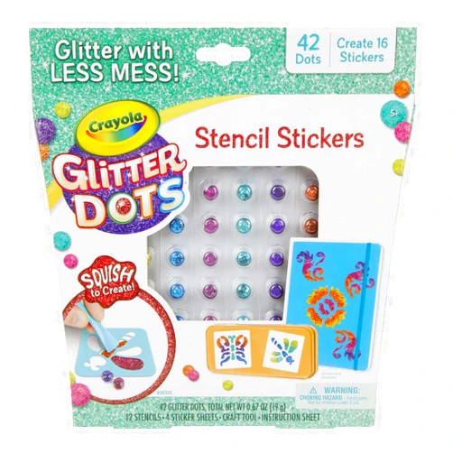 Crayola Glitter Dots Stencil Stickers Craft Kit Age 7+, Sticker Stencils