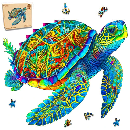 Mys Aurora Wooden Puzzles, Sea Turtle Jigsaw Puzzles 500 Pieces, Unique Shaped Wooden Puzzle for Adults and Kids, Family Game 16.9 x 20.7 Inch