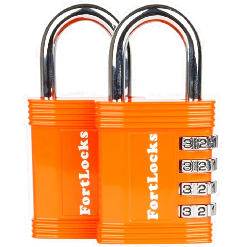 FortLocks Padlock - 4 Digit Combination Lock for Gym Outdoor & School Locker, Fence, Case & Shed – Heavy Duty Resettable Set Your Own Combo – Waterproof & Weatherproof (2 Pack - Orange)
