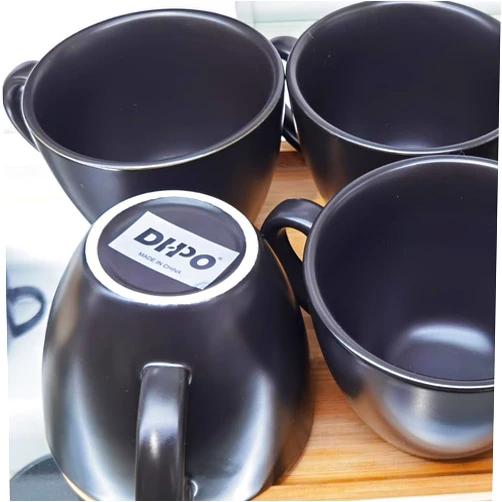 DHPO Ceramic Coffee Cups with Big Handle for Coffee, Milk, Tea, Latte, Americano, Cappuccino, Cereal for Christmas Gifts, Microwave & Dishwasher Safe, Black, Black(6 pack)