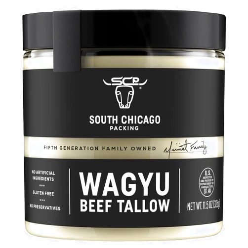 SCP South Chicago Packing South Chicago Packing Wagyu Beef Tallow, 11.5 Oz Glass Jar, Perfect for Searing, Sauteing, Cooking, Pan Frying, Keto Friendly, Paleo Friendly, Pantry Staple