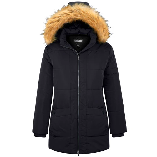 Soularge Women's Plus Size Winter Warm Quilted Puffer Jacket with Detachable Hood
