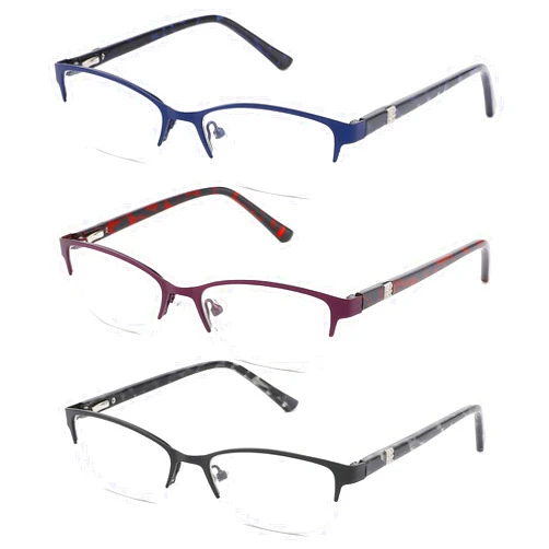 CRGATV 3-Pack Reading Glasses for Women Blue Light Blocking Metal Half Frame Computer Readers Anti UV/Eye Strain/Glare