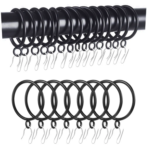 Roonoo 44 Pack Curtain Rings with Eyelets, 1.75 Inch Inner Diameter, Heavy Duty Rustproof Metal Drapery Rings with Pinch Pleat Curtain Hooks, Decorative Clips Rings Fits Up to 1.5