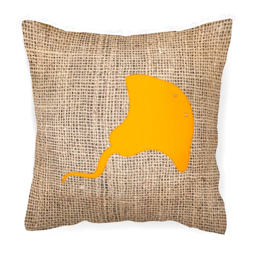 Caroline's Treasures BB1095-BL-OR-PW1818 Stingray Burlap and Orange BB1095 Fabric Decorative Pillow Machine Washable, Indoor Outdoor Decorative Pillow for Couch, Bed or Patio, 18Hx18W