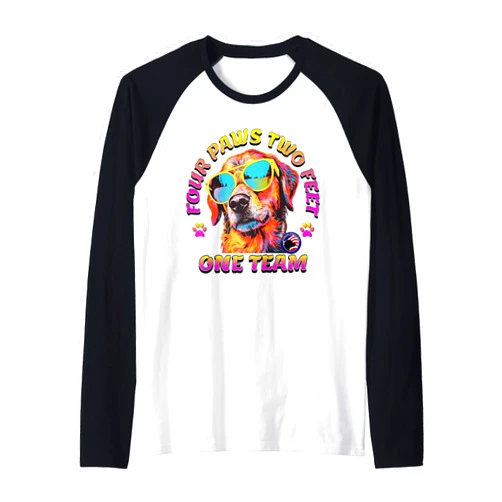BizzyflyUSA Four Paws Two Feet Team Service Dog Assistance Guide Handler Raglan Baseball Tee