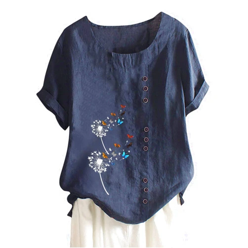 Axiba Women Blouse Top Floral Print Stylish T-Shirts Ladies Sweaters Pullover Navy-1 Small