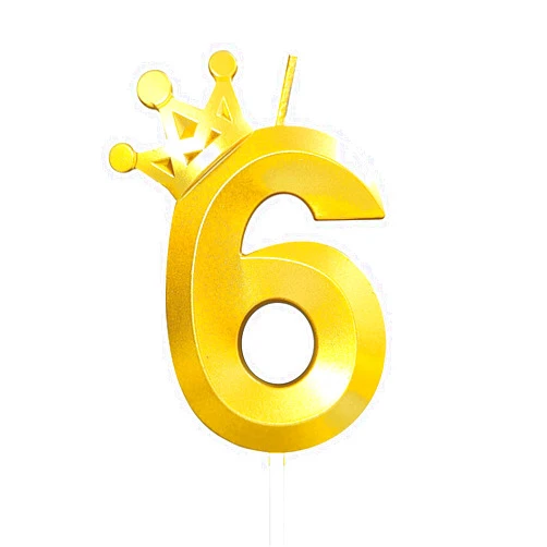 Jumochi Number 6 Birthday Candle Six Years Old Happy Birthday Number Candles Cake Topper Decorations 3D Crown (Crown-6, Gold)