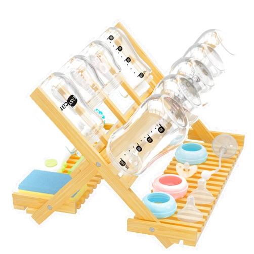 Msoesticc.dl Baby Bottle Drying Rack Foldable Vertical Bamboo Milk Bottle and Accessories Organizer - Ideal for Travel, Perfect for Busy Parents, Maximizes Space, Quick Drying, Easy Cleanup & Storage