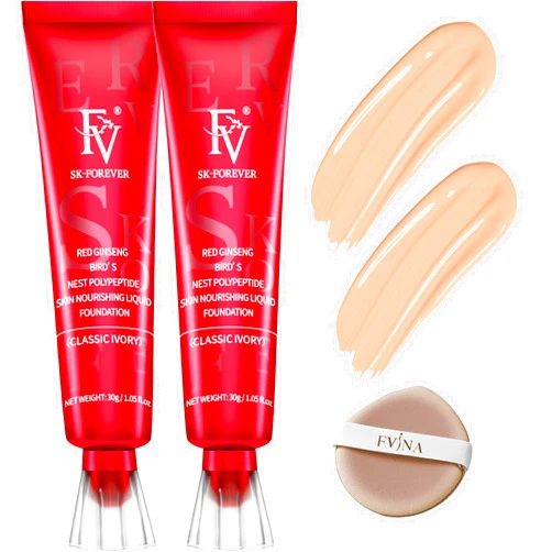 FV 2 Pack Waterproof Foundation, Lightweight & Medium Coverage Foundation with Matte Finish, Oil Control Long Lasting Liquid Foundation Makeup for Oily Normal Skin (Classic Ivory, 1.05 fl.oz)