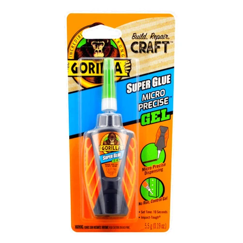 Gorilla Micro Precise Super Glue Gel, Cyanoacrylate Glue, Fast Setting, Precise Dispensing Tool, Anti-Clog Cap, Clear, 5.5g, (Pack of 1)