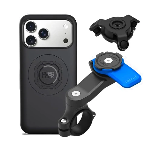 Quad Lock Motorcycle Handlebar Mount Kit with Vibration Dampener and MAG Phone Case for iPhone 17 Pro Max