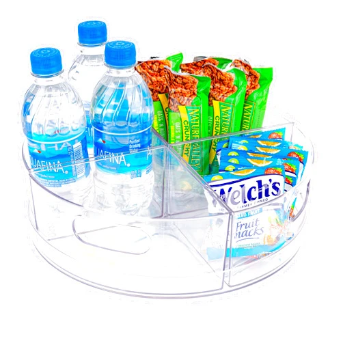 Oizeir Lazy Susan Turntable - Clear Acrylic, Removable Sections, Rotates 360 Degrees. Easily Organize Your Fridge, Cabinet or Counter. Great Carousel Storage for Food, Spices, Cosmetics. (4-Sections)