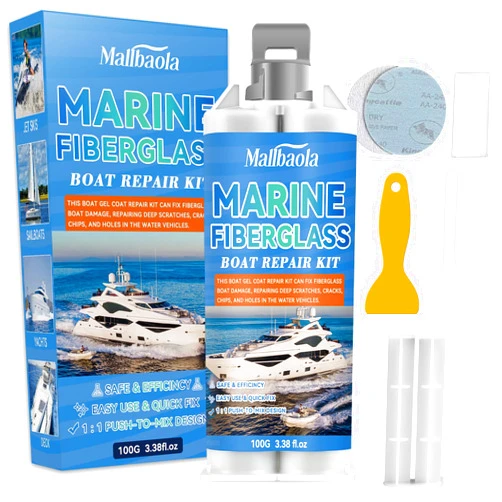 Mallbaola Marine Fiberglass Repair Kit for Boats, Gel Coat Repair Kit for Boats, Gelcoat Repair Kit Fix Holes, Chips, Pits, Deep Cracks, Fiberglass Boat Repair Kit for Fiberglass, Acrylic, Porcelain(White)