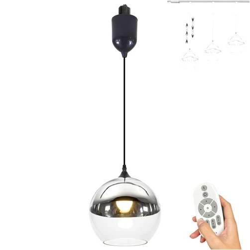 SKIVTGLAMP Adjustable Hanging Height J Type Track Light Modern Pendants Vintage Chrome Globe Glass Shade 4 Ft Cord, Smart Bulb, 2200K-6500K Track Mount Timer for Kitchen Island Table Top