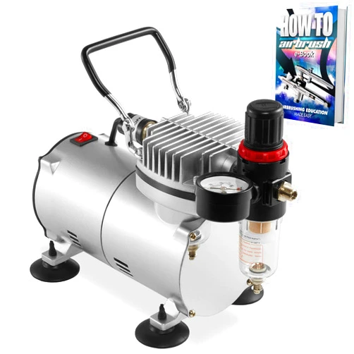PointZero 1/5 HP Airbrush Compressor with Regulator, Gauge and Water Trap - Quiet Portable Air Pump