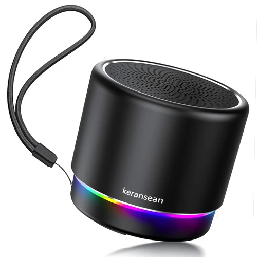 Keransean Portable Bluetooth Speaker 5.4, Mini Speaker, 12H Battery Life & Noise Reduction Mic, Metal Cover, TWS Pairing, Wireless Speaker with RGB Lights for Home/Travel/Outdoor by Music Lovers-Black