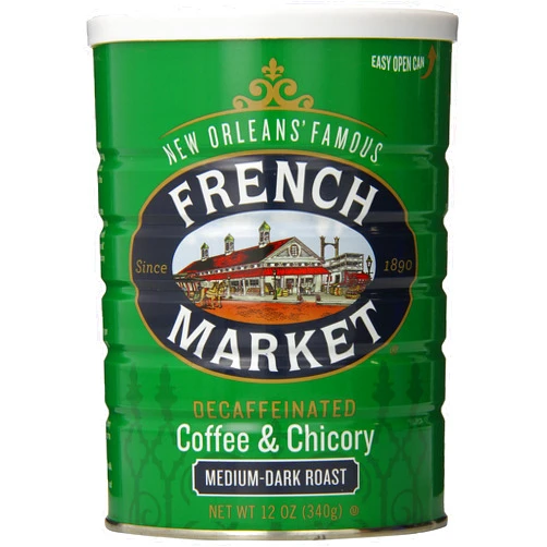 French Market Coffee & Chicory Decaffeinated Medium-Dark Roast Ground Coffee, 12oz Can (Pack of 1)