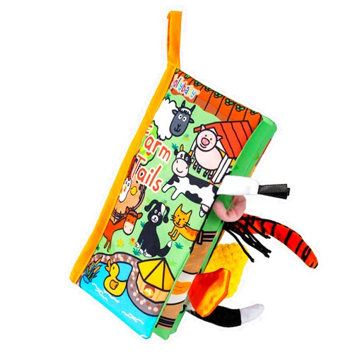 Jollybaby Baby Cloth Books, Touch & Feel Crinkle Soft Books, for Infants Babies, Toddler Early Educational Interactive Stroller Toys, Baby Girl & Boy Gift(Farm Tails)