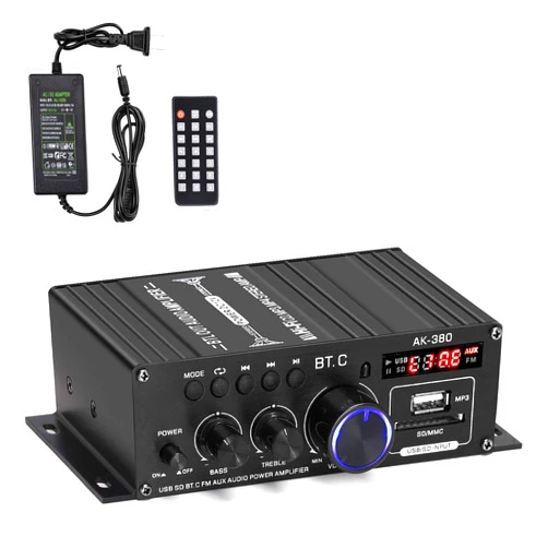 Suacopzar AK-380 Bluetooth 5.0 Home Audio Amplifier, Max 400W+400W 2.0CH HiFi Stereo With 12V 5A Power Supply, Wireless Receiver With USB SD BT.C FM AUX for Car Home Bar Garage