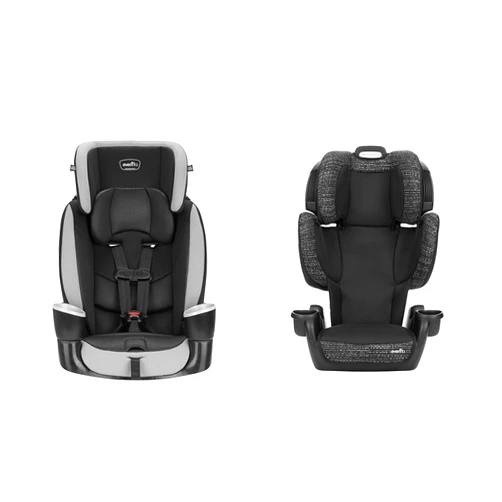 Evenflo Maestro Sport Harness Highback Booster Car Seat, 22 to 110 Lbs., Granite Gray, Polyester & GoTime LX Booster Car Seat (Chardon Black)