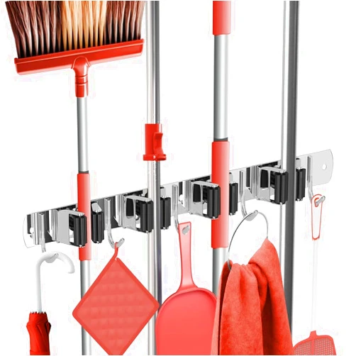 The Good Stuff Mop and Broom Holder Wall Mount, Keep your Closet and Garage Tidy with a Heavy Duty Wall Mounted Mop and Broom Holder, - Utility Rack Laundry Room Organization and Storage Tool Rack Organizer Hooks