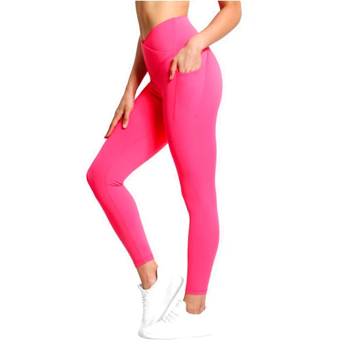 THE GYM PEOPLE Women's V Cross Waist Workout Leggings Tummy Control Running Yoga Pants with Pockets
