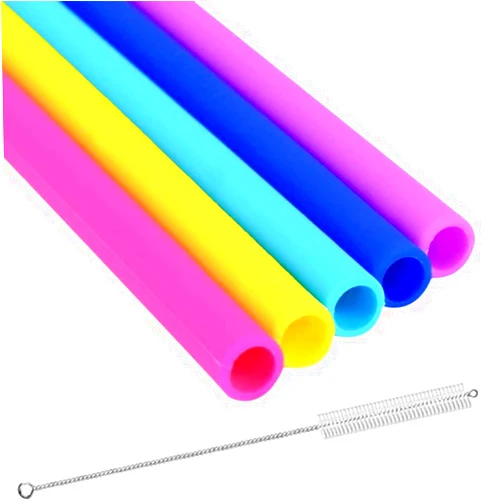 Vitrix Kitchenware Reusable Silicone Drinking Straws - Set of 5 - BPA Free - Free Cleaning Brush Included - Work with 20 or 30oz Tumblers, Bubba & Yeti Mugs - Great Gift for Smoothies Lovers
