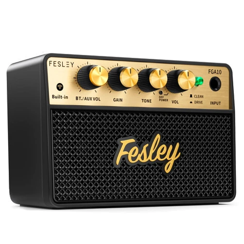 Fesley Mini Guitar Amp: 10W Portable Recharged Guitar Amplifier, Bluetooth Electric Guitar Amp with Clean and Drive Channels, Mini Amp for Practice with 3.5mm Headphone Output, FGA10