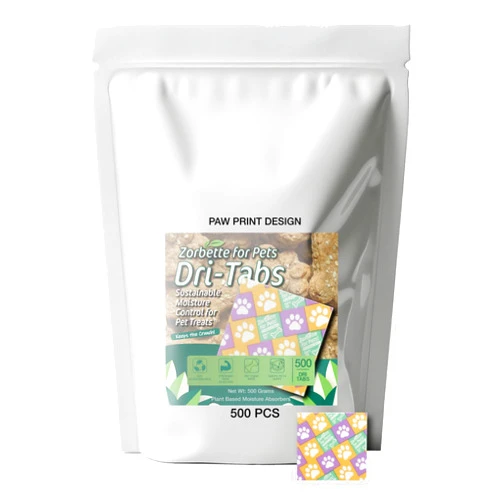 ZORBETTE Paw Print Edition Food-Safe Desiccant Dri-Tabs – 500 Count Sustainable Moisture Absorbers for Pet Bakeries, Baked Dog Biscuits, and Dehydrated Treats – Extends Shelf Life & Preserves Crunch