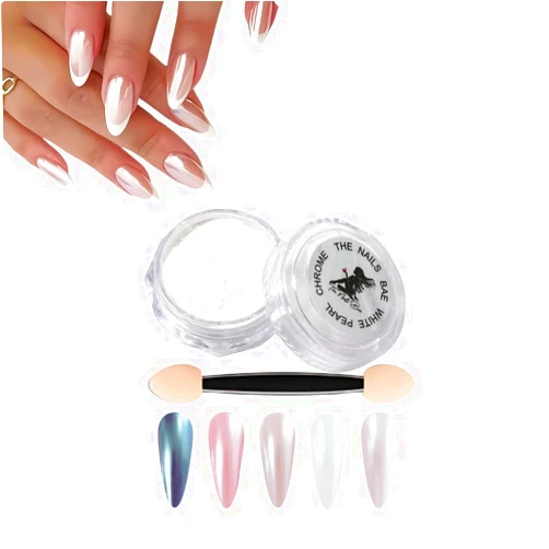 The Nails Bae White Pearl Chrome Nail Powder,Glaze Chrome, Iridescent Aurora Powder Metallic Mirror Effect Pigment Pearlescent Mermaid Pigment Pearl Glitter Dust Kit,Nail Art Decoration