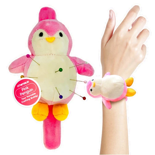 Countables Cute Penguin Wrist Pin Cushion for Sewing - Snap Bracelet Wrist Bands for Pins and Needles - Sewing Supplies and Accessories - Needle Minder & Holder - Adjustable Pincushions (Pink)