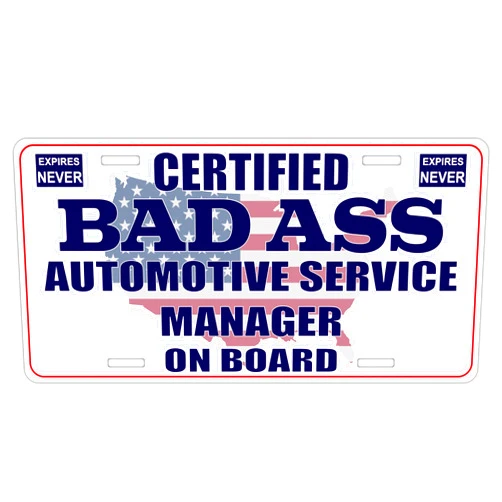 STICKER FRENZY Certified Badass Automotive Service Manager On Board | Funny Personalized Career Gag Gift Idea Novelty Metal License Plate Tag