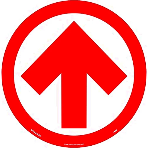 NMC WFS84TXRD Arrow Graphic, Red On White, Walk On Floor Sign, 8 In Diameter,Texwalk Vinyl, Social Distancing