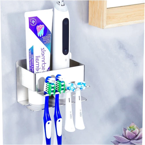 XILIMEN Toothbrush Holders, Wall Mounted Electric Toothbrush Head Holder, Shower Toothbrush and Toothpaste Holder, Stainless Steel Tooth Brush Holder, Bathroom Shavers Storage Box