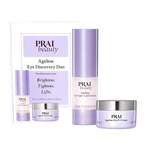 PRAI Beauty Ageless Hydrating and Anti-Aging Eye Cream + Eye Serum Kit | Ageless Eye D-Crease and Ageless Eye Tight Uplift Serum | Under Eye Cream for Instantly Ageless Eyes | Eye Serum for Upper Eyes