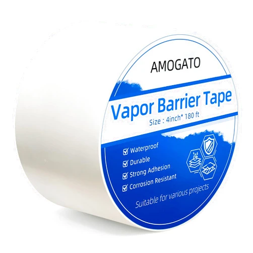 AMOGATO Vapor Barrier Tape - 4 inch x 180' Roll 8 Mil, Heavy Duty Waterproof, Polyethylene Repair Tape, Vapor Barrier Seam Tape for Industrial, Crawl Space, Roofs & Barrier Restoration