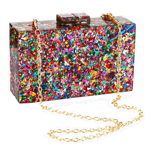 Gets Acrylic Purses and Handbags for Women Multicolor Perspex Geometric Patterns Box Clutch Banquet Evening Crossbody Handbag