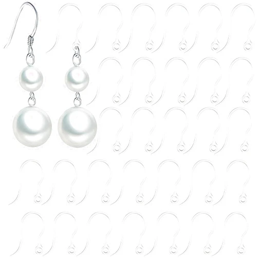 OwlkOrmy 100pcs Safety Non-Allergenic Plastic Earring Hooks Ear Wire Anti Allergy Hooks Earring Findings DIY Jewelry Making for Sensitive Ears (Clear-100pcs)