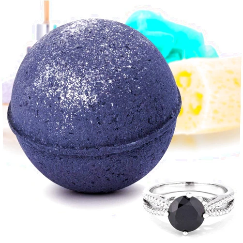 Kate Bissett Bauble Bomb's Midnight Sapphire Jewelry Surprise Deluxe X Large 9 oz Bath Bomb Fizzies Made in USA, Cruelty Free! Ring Size 05