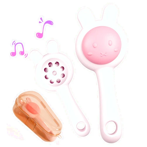 Whatstem Textured Silicone Teething Toys for Baby, 2 in 1 Rattle and Teether Toy, Sensory Exploration and Teething Relief, Easy to Hold Handles, 0+ Months (Pink)